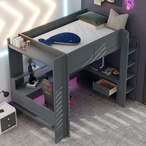 Dark Gray Full-Size Gaming Loft <b>Bed</b> with <b>LED</b> Charging Station & Multi-Storage Shelves Kids' <b>Bed</b> Desk Shelves Old SKU SM000374AAE - Product Image 3