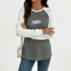 Custom Women <b>Waffle</b> Knit Thermal Long Sleeve Raglan Color <b>Block</b> Crewneck Casual Breathable T Shirt OEM ODM Wholesale - Product Image 6