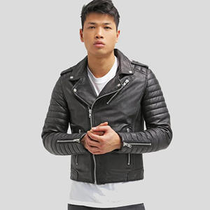 Blouson de motard personnalisé pour homme en cuir véritable noir, manches matelassées, coupe ajustée, en peau de mouton souple, style streetwear - Product Image 6