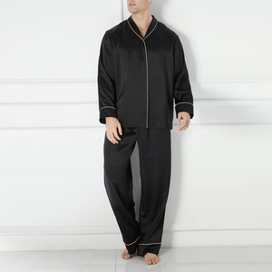 Conjunto de ropa de dormir de seda transpirable para hombre, conjunto de pijama de manga larga, ropa de dormir de seda de lujo de Color sólido para hombre, traje cómodo para el hogar - Product Image 3