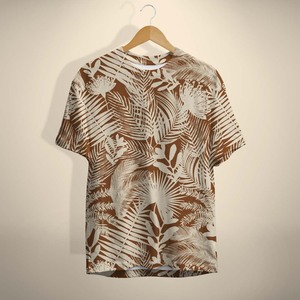 <b>Men's</b> Brown Tropical Leaf Print Short Sleeve O-Neck 100% Cotton Jersey Casual <b>Floral</b> Pattern <b>T</b>-<b>Shirt</b> - Product Image 6
