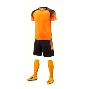 Conjunto de Camiseta de Fútbol para Hombre, Manga Corta, Naranja y Negro, Estampado Geométrico Sublimado, Uniforme Deportivo Transpirable que Absorbe la Humedad - Product Image 3