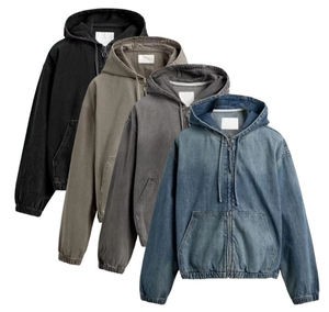 <b>Mens</b> Vintage Acid Washed Denim Zip Up Hoodie Oversized Streetwear <b>Jacket</b> Wholesale - Product Image 1