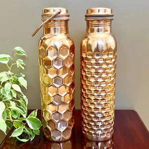 Nueva botella de agua de cobre natural para yoga, fitness, hidratación y desintoxicación, botella de cobre puro, botella de cobre martillado, artículos para beber de cobre, ayurvédica - Product Image 1
