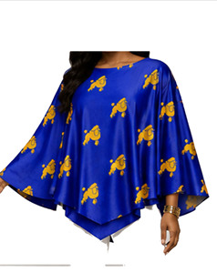 Blue African Print <b>Poncho</b> Cape Women Sleeveless Printed Kimono Loose Fit <b>Festival</b> Wear - Product Image 1