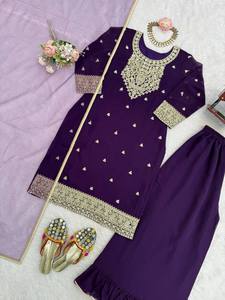 Vestido étnico indio y pakistaní de diseñador moderno pesado Faux Georgette tela Sharara Suit & Palazzo con Dupatta a bajo precio - Product Image 4