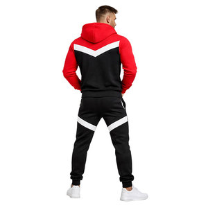 Ensemble de survêtement athlétique rouge et noir pour homme avec veste zippée et pantalon de jogging ajusté, tenue de sport pour la gym et le fitness - Product Image 5