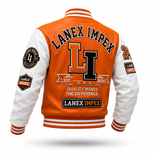 Chaqueta Varsity Personalizada Premium con Logotipo Bordado, Mangas de Cuero PU, Puños y Dobladillo Acanalados, Chaqueta de Béisbol a la Moda OEM - Product Image 3