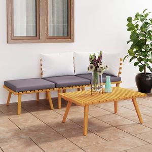 Ensemble de salon de jardin gris foncé avec bois d'acacia massif blanc et mobilier de jardin 100 % polyester - Product Image 1