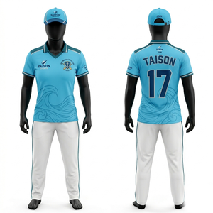 Women <b>Cricket</b> Uniform 180 GSM Moisture Wicking Polyester Fabric Sky Blue <b>White</b> Shoulder Panel Custom Logo Sublimation Print - Product Image 1