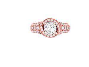 Bague de fiançailles solitaire ovale en diamant de laboratoire de 1,5 carat en or jaune massif 14K 18K avec sertissage pavé triple rangée - Product Image 4