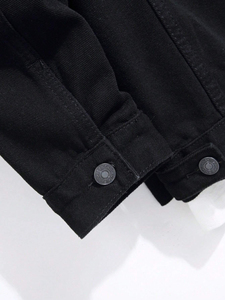 เสื้อแจ็คเก็ตเดนิมสีดำสำหรับผู้ชาย รุ่น Elite Vanguard ทรงปกติ ติดกระดุม ปิดแบบลำลอง ลายเรียบ ผ้าถักโพลีเอสเตอร์/คอตตอน - Product Image 3