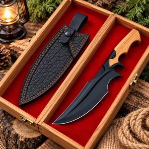 มีดล่าสัตว์ AHS Rustic ใบมีดเหล็กแบบ Fixed Blade ปลายแหลม ด้ามไม้ พร้อมปลอกหนัง - Product Image 3