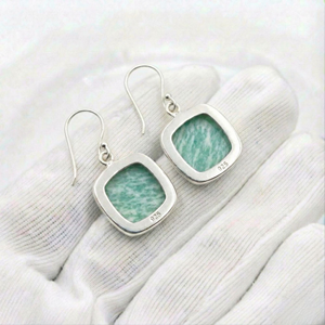 Pendientes colgantes cuadrados de amazonita con engaste de bisel, hechos a mano con plata de ley 925 maciza, estilo bohemio, para mujer. - Product Image 4