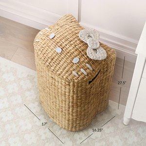 Cesta de Almacenamiento con Forma de Hello Kitty, Hecha de Jacinto de Agua, con Tapa y Forro, para Decoración del Hogar, Hotel, Resort, Guardería y Habitación Infantil - Product Image 4