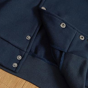 Custom Logo Embroidery Varsity Jacket Men Navy Blue Fleece Jacket Contrast Cream Sleeves Streetwear Fashion Bomber Coat - Product Image 2