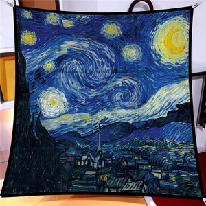 90CM Hot Sell Twill Silk <b>Scarf</b> Fashion Shawl Brand Van Gogh Oil Painting <b>Square</b> <b>Scarf</b> Women Hijab Bandana Foulard Head <b>Scarves</b> - Product Image 4