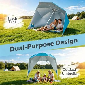 Ombrellone da Spiaggia Portatile 2-in-1 in Tessuto Oxford con Rivestimento Argento UPF 50+, Tettoia Ventilata Antivento e Pannelli Laterali con Ancoraggio per Sabbia - Product Image 3