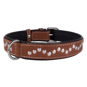 Collar de perro de cuero con tachuelas anchas al por mayor collar de perro mascota de cuero acolchado resistente hecho a medida todos los tamaños - Product Image 6
