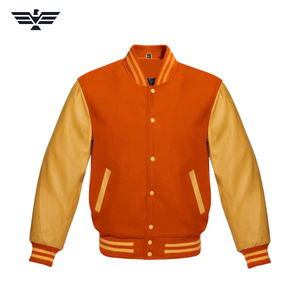 Blouson universitaire homme en cuir PU rouge et jaune avec blocs de couleur, lettres brodées, boutons-pression, col montant respirant, coupe-vent, hiver - Product Image 3