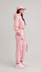 Oneten <b>Women</b> Pink Hooded Sporty Loose Fit Tracksuit Set Cropped Sweatshirt and <b>Jogger</b> Pants Casual Autumn 2 Piece <b>Outfit</b> - Product Image 2