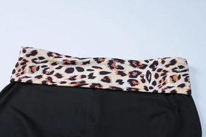 Haut noir à manches longues pour femme avec ceinture léopard, pantalon taille haute à jambes larges, longueur intégrale, respirant, en tricot, spandex, polyester - Product Image 6