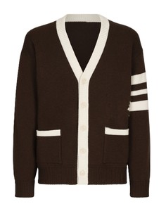 Cardigan pour homme à col en V avec bordure blanche et fermeture boutonnée, manches longues, tricot acrylique avec logos personnalisés - Product Image 1