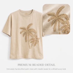 Camisetas de Mujer 100% Algodón, 220g, con Adornos, Moda Sostenible, Corte Regular, Transpirables, de Lujo, Hechas en India, Venta al Por Mayor OEM/ODM - Product Image 5