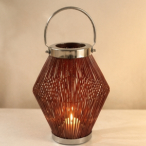<b>Tapered</b> Red Bamboo Lantern <b>Candle</b> Holder with Metal Handle for Home Decoration - Product Image 4