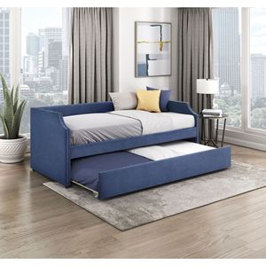 Moderno contemporaneo mobili in legno blu testurizzato tessuto divano letto imbottito con stalla 1pc letto in una scatola - Product Image 2