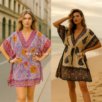 Robe Courte Bohème Écologique en Spandex/Polyester Recyclé Respirant, Col en V, Imprimé Floral, Idéale pour l'Été et la Plage, Style Tendance, Vente en Gros