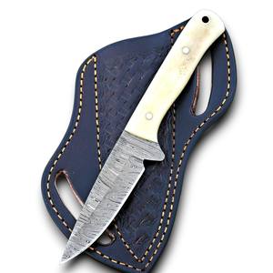 Cuchillo EDC de Hoja Fija de Acero de Damasco Hecho a Mano con Punta Caída para Caza y Camping al Aire Libre, Mango Ergonómico de Hueso de Camello, Grado Industrial - Product Image 1
