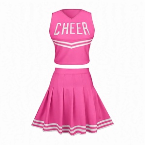 Ensemble d'uniformes de cheerleading rose personnalisés, haut court et jupe plissée, fabricant direct de vêtements de sport pour équipes, vente en gros OEM - Product Image 1