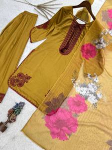 Conjunto indio-pakistaní bordado con flores, mezcla de seda, Salwar Kameez con chal para fiestas y bodas - Product Image 6