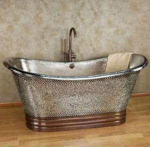 อ่างอาบน้ำทองแดงขัดเงา ด้านในขัดนิกเกิล ฐานแบบมีขอบลายตอก ตั้งพื้นได้ - Product Image 1