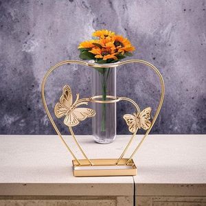 Golden Heart Shape Butterfly Metal <b>Vase</b> With <b>Clear</b> Glass Tube For Tabletop Decor - Product Image 4