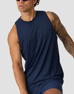 Breathable Men's <b>Navy</b> Blue Sleeveless Tank <b>Top</b> O-Neck Quick Dry Knitted Solid Color Casual Wear Cheap Price 180 Grams - Product Image 1