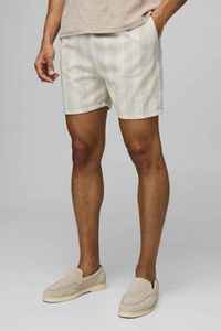 Shorts Bermuda en Coton Oxford Beige Uni pour Homme, Taille Mi-Haute, Fermeture Élastique, Style Décontracté avec Poches, Tissu Respirant - Product Image 1