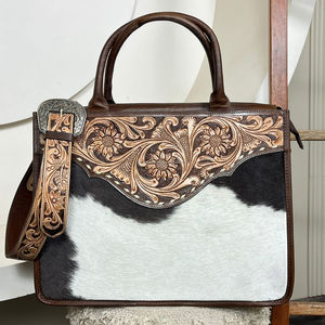 Custom New Arrival Women Hand <b>Tooled</b> Leather <b>Tote</b> <b>Bags</b> Real Genuine Cowhide Leather Crossbody Designer Handbags For Ladies - Product Image 4