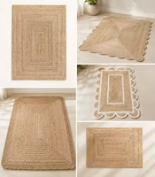Tapis en jute naturel fait main, rectangulaire, couleur unie, style farmhouse, tissage plat, fin, 100% jute biologique, nettoyage facile, usage domestique
