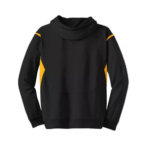 Sweat-shirt à capuche contrasté noir et jaune. Sweat-shirt à capuche surdimensionné avec bandes sur les épaules. Sweat à capuche streetwear. Fabricant OEM - Product Image 2