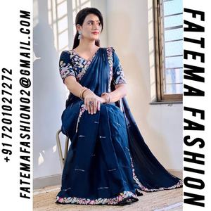 Lo último en verde azulado Fatema gasa bordado Worklace Saree blusa secuenciada ropa de fiesta informal para adultos niñas indio paquistaní - Product Image 2