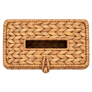 Boîte à mouchoirs rectangulaire rustique en fibres végétales tressées avec couvercle et fermeture à boucle pour l'organisation de la maison - Product Image 3