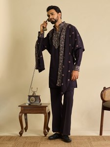Best Quality Japanese with Thread & Sequence work <b>Kurta</b>-Plain Pant-Work Dupatta Set <b>Man's</b> wear Worldwide Supplier - Product Image 5