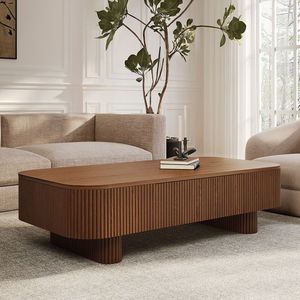 Modern Teak Wood Coffee <b>Table</b> with <b>Storage</b> Drawer Durable & Eco-Friendly Midcentury Living Room Furniture - Product Image 1