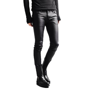 Pantalon en cuir noir pour homme, taille haute, coupe droite, style motard, avec poches, fermeture boutonnée, pour l'hiver - Product Image 4