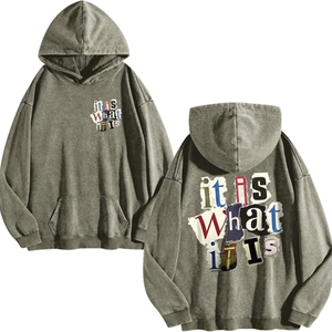 SILKZON INDS Hoodie streetwear original personnalisé en coton tricoté vieilli avec logo brodé sur le devant et manches tombantes pour femme - Product Image 5