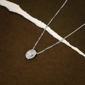 1.25CT Oval Moissanite Halo <b>Pendant</b> 14K White <b>Gold</b> <b>Gold</b> Plated with 18 Inch Chain Luxury Necklace - Product Image 3
