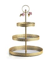 Support à gâteau classique en métal à 3 niveaux, fait main, personnalisable, motif élégant, pour service de traiteur lors de fêtes de fiançailles, haute qualité