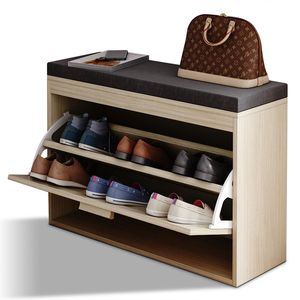 Panca Moderna e Semplice in Rattan per Riporre le Scarpe con Cassetto Ribaltabile e Cuscino - Product Image 1